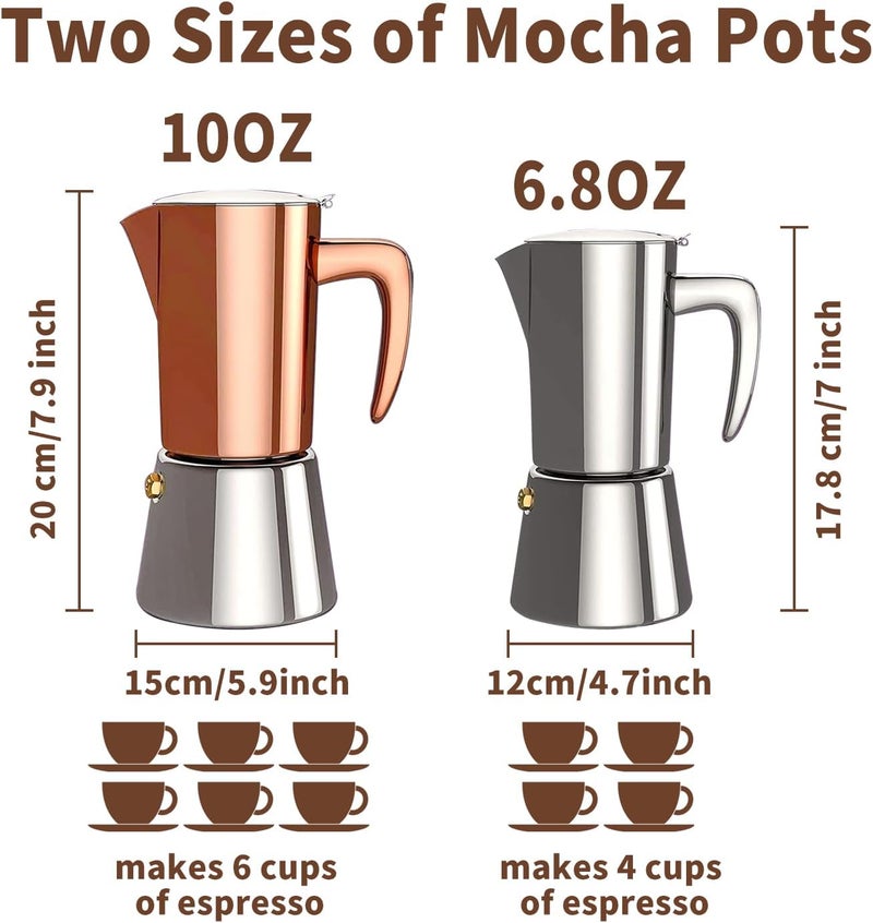 Collgene Stainless Steel Moka Pot Espresso Maker 6 Cups (10oz/300ml) - Italian Stovetop Coffee Maker for Gas & Induction Cooktops, Camping & Home Use, Durable Coffee Pot, Brown - Image 3
